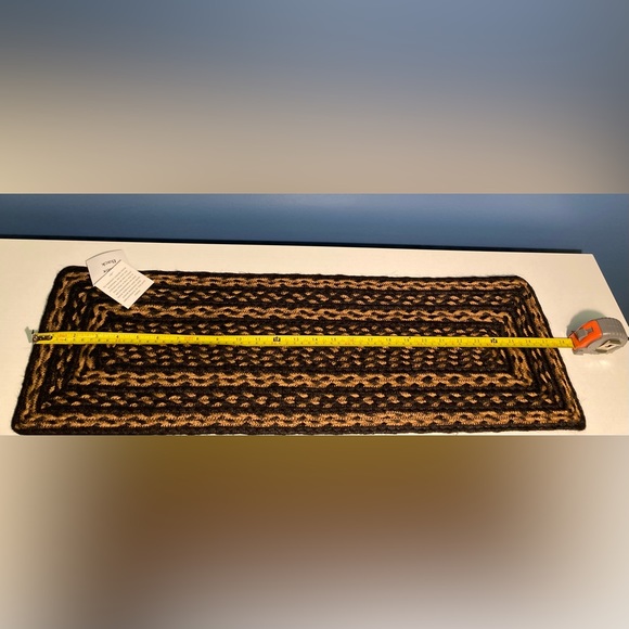 VHC Brands. Farmhouse. Country Woven Mat. Jute. Black. Tan. Cottage - Picture 3 of 9